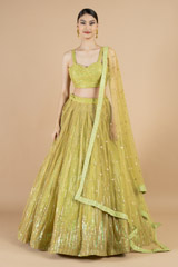 Lime green embellished lehenga set5585 video